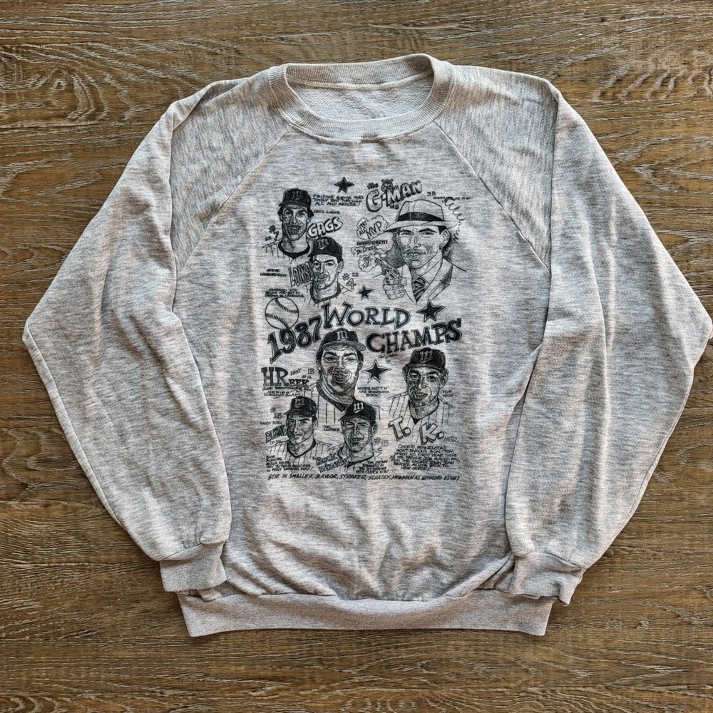 Vintage 1987 World Champs Minnesota Twins Sweatshirt XXL Grey Xpres Knits USA